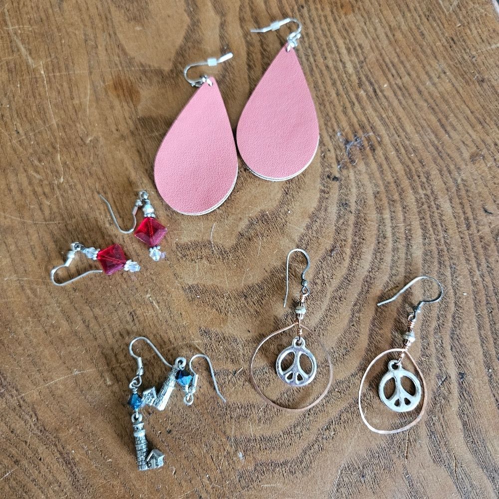 Pink‎ Teardrop & Mixed Metal Earrings Set – Boho Chic / Statement Jewelry
